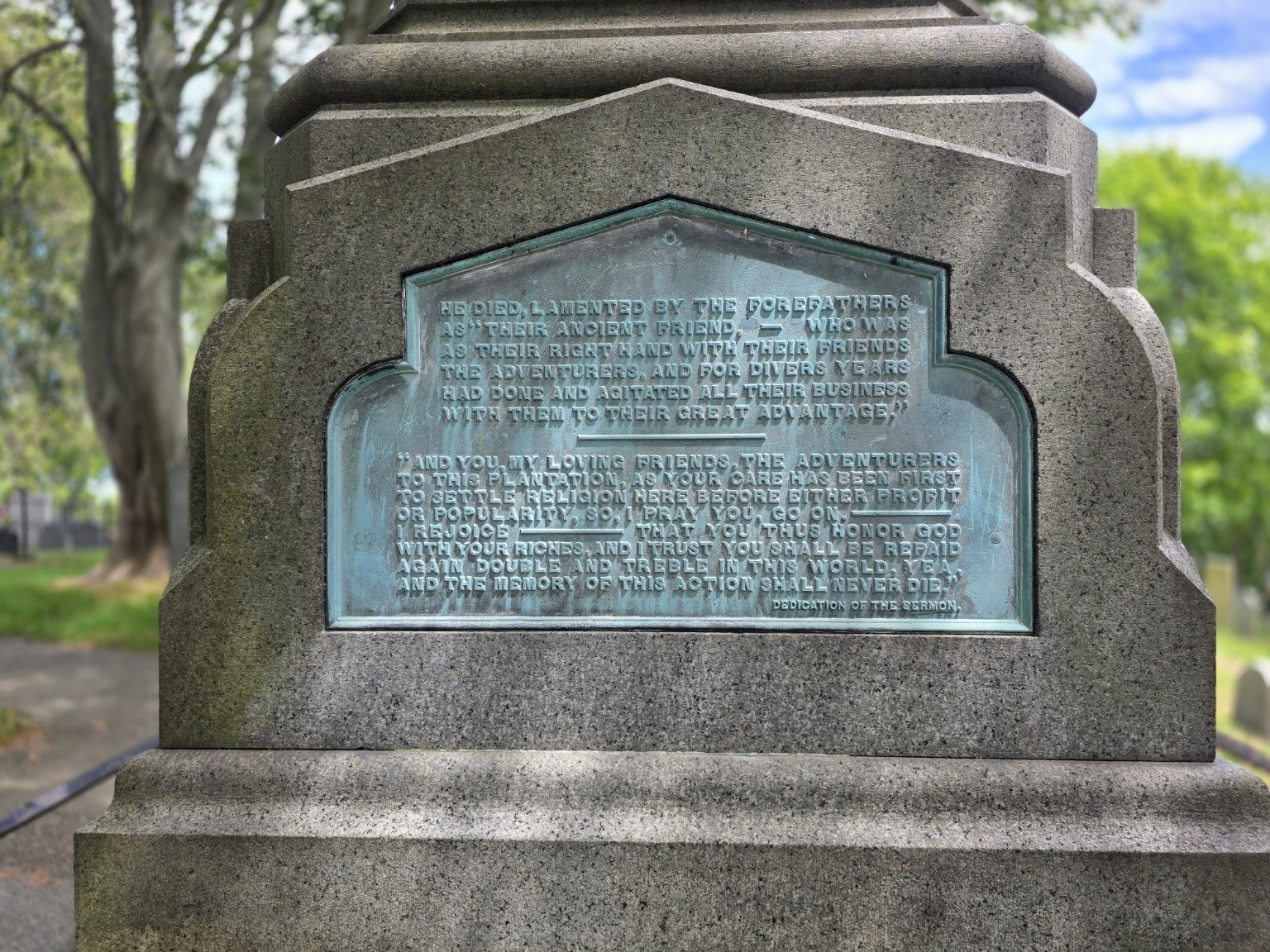 Quotation panel on the Cushman monument