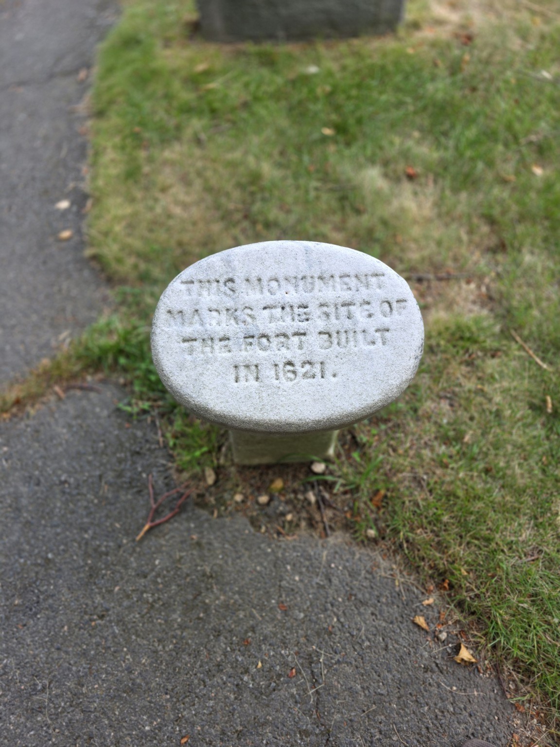 Small stone marker for Plymouth's first fort