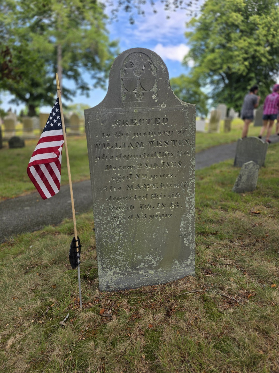 William Weston gravestone with urn carvings