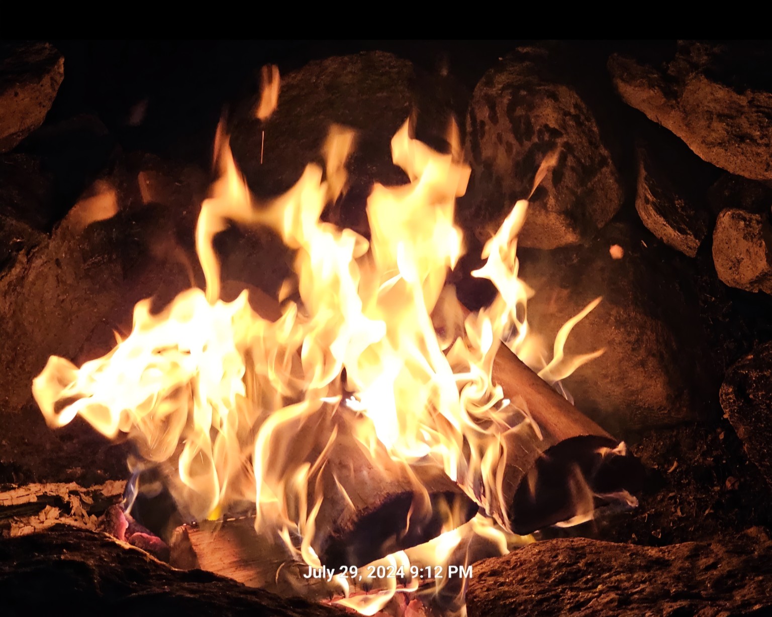 Bright campfire at night