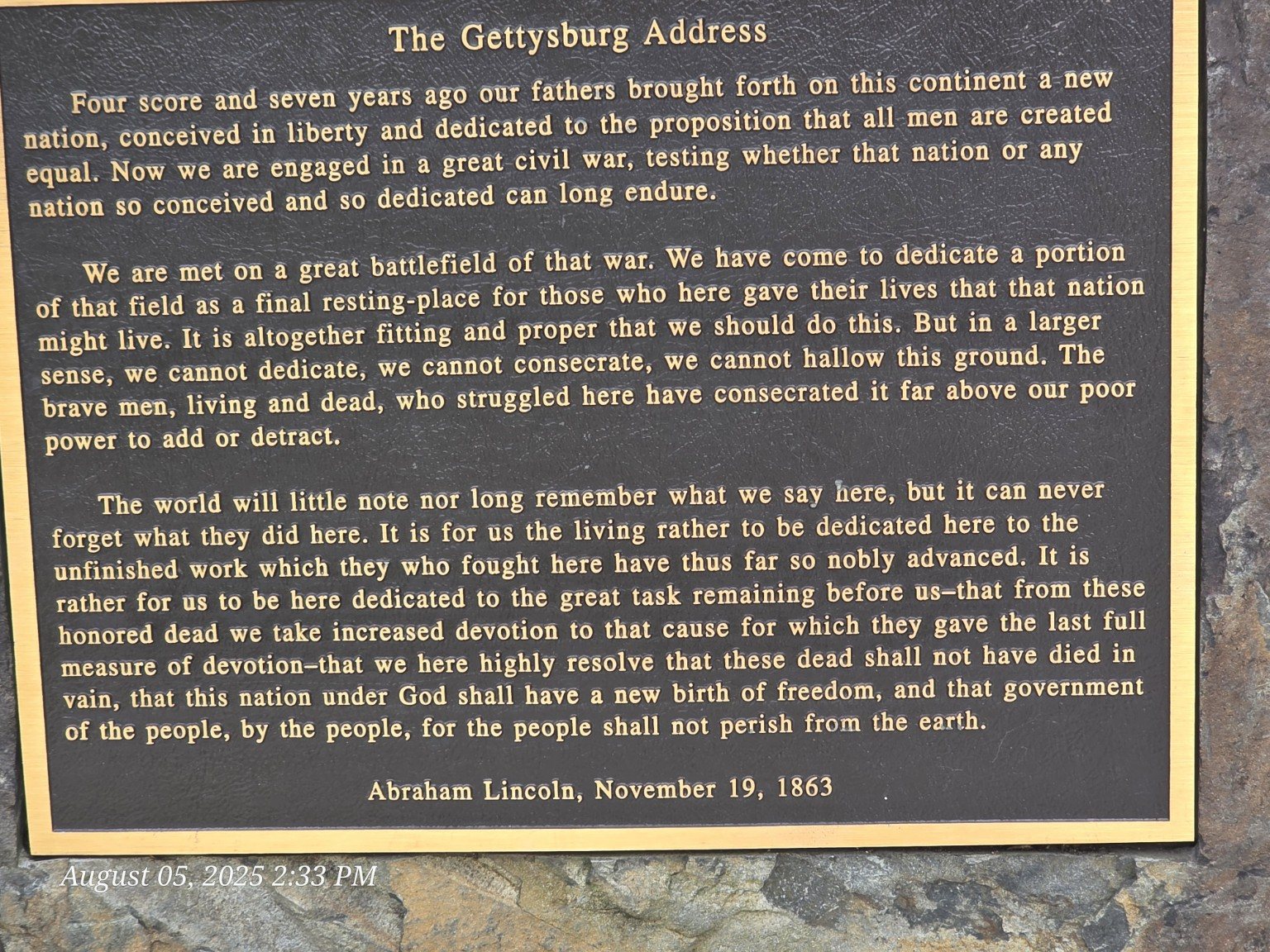 Gettysburg Address plaque