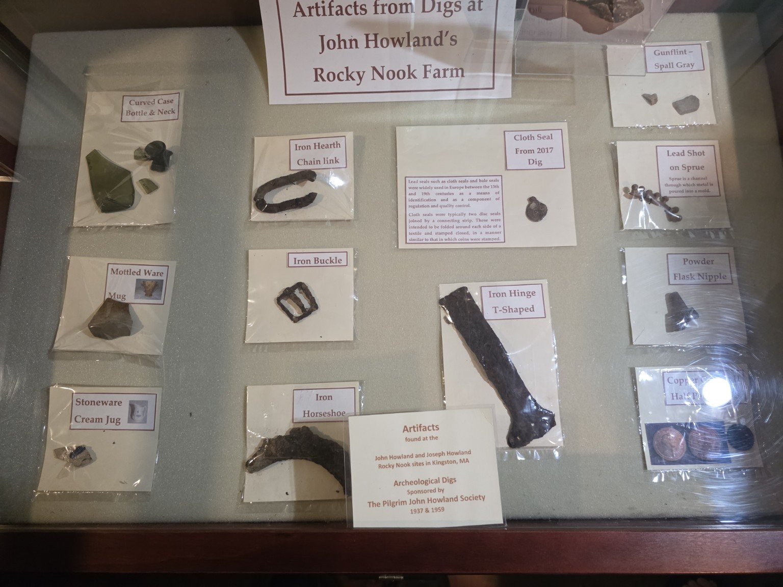 Labeled artifacts excavated at John Howland's Rocky Nook Farm