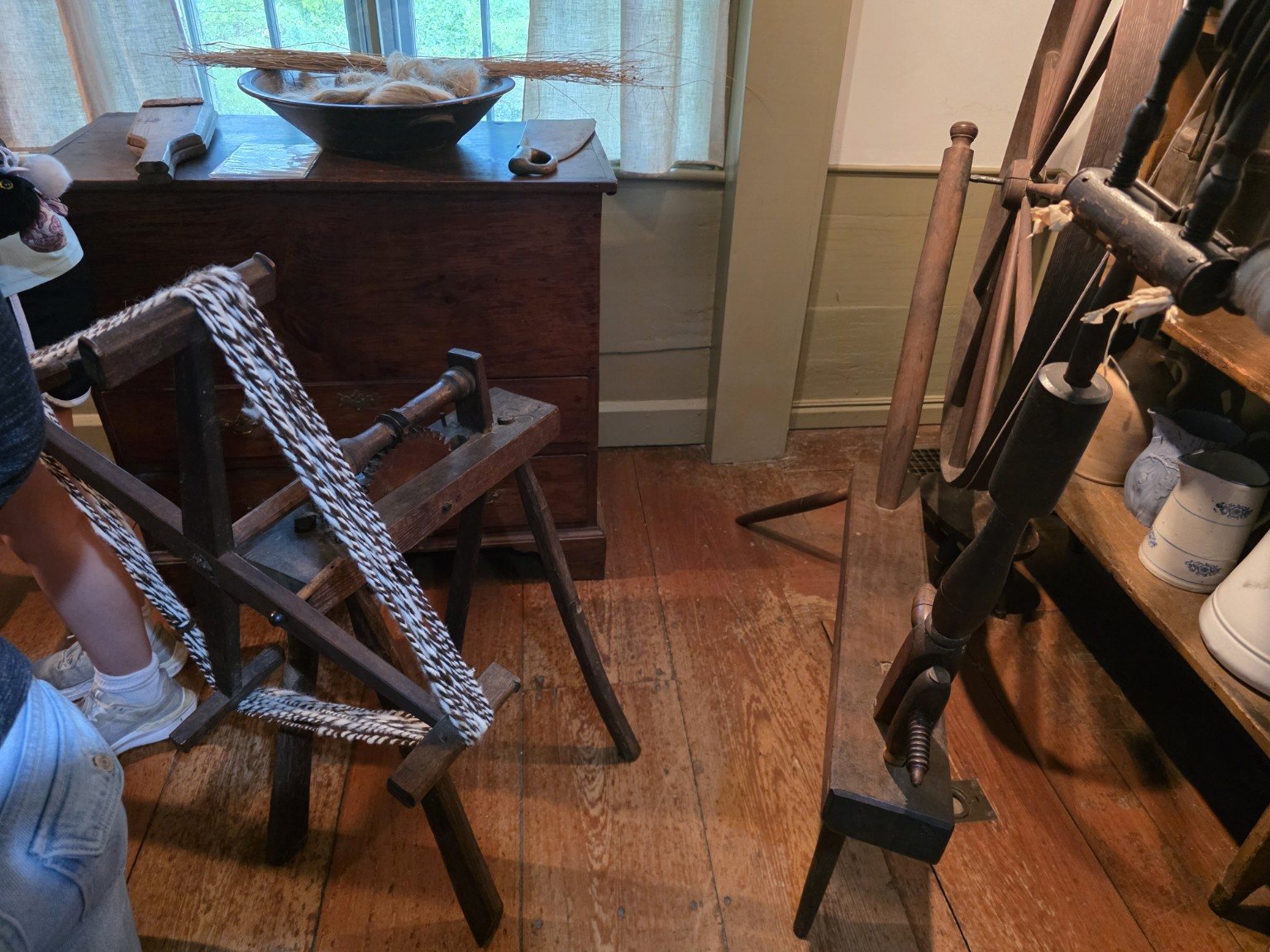Textile and yarn-making equipment inside the house