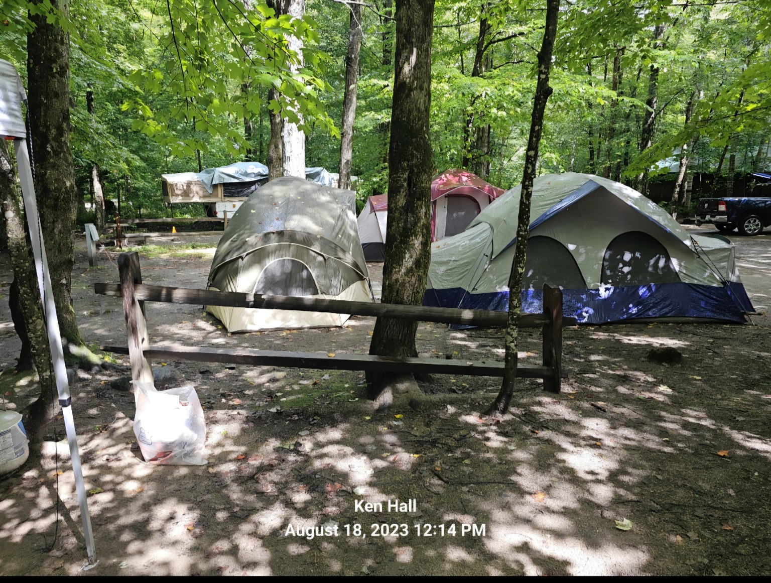 Multiple family tents arranged on Double Site 17
