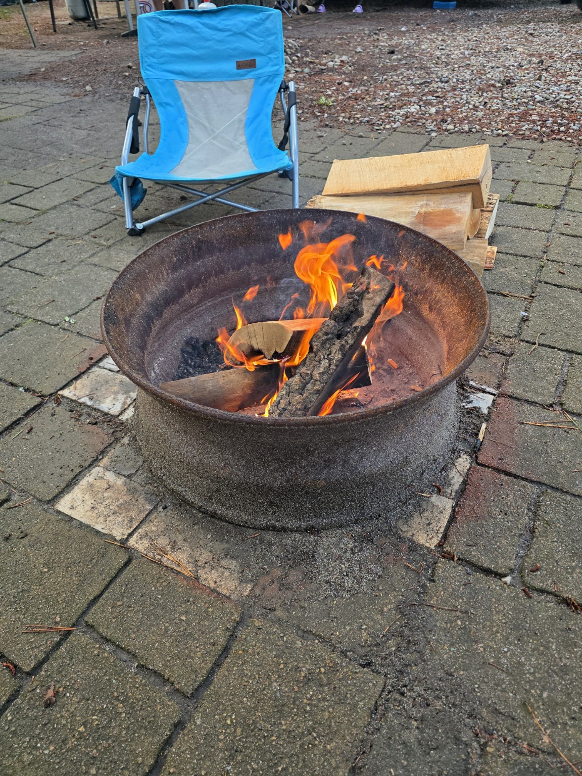 Campfire beginning in the fire ring