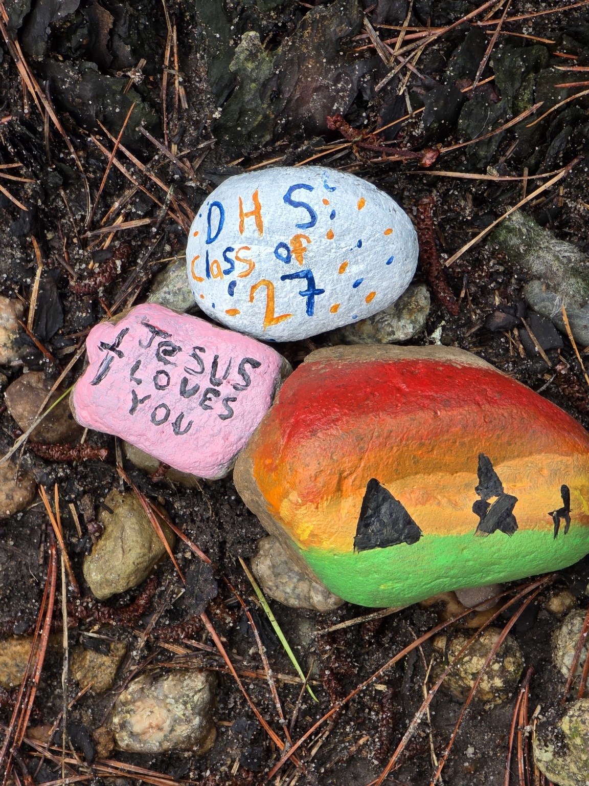 Painted message rocks hidden at campground
