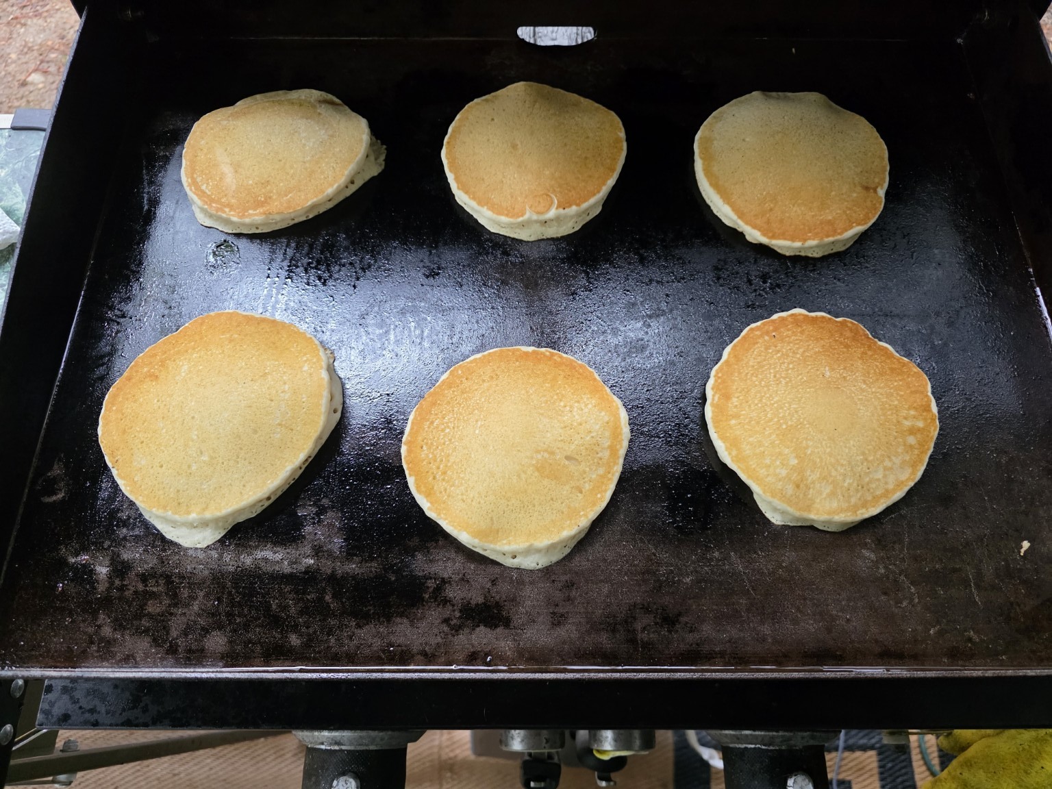 Breakfast cooking on the griddle