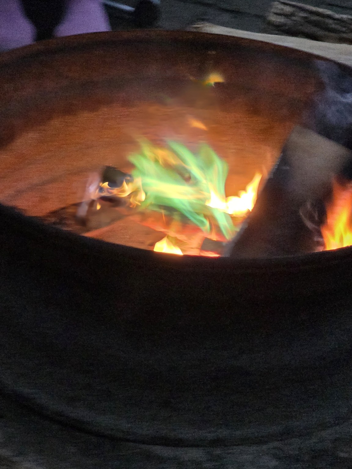 Bright green rainbow fire