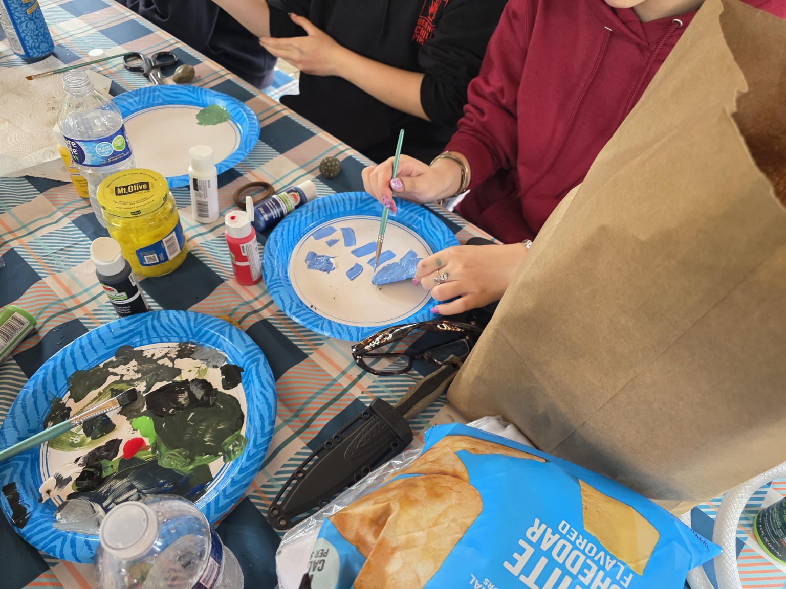 Painted rocks and art supplies