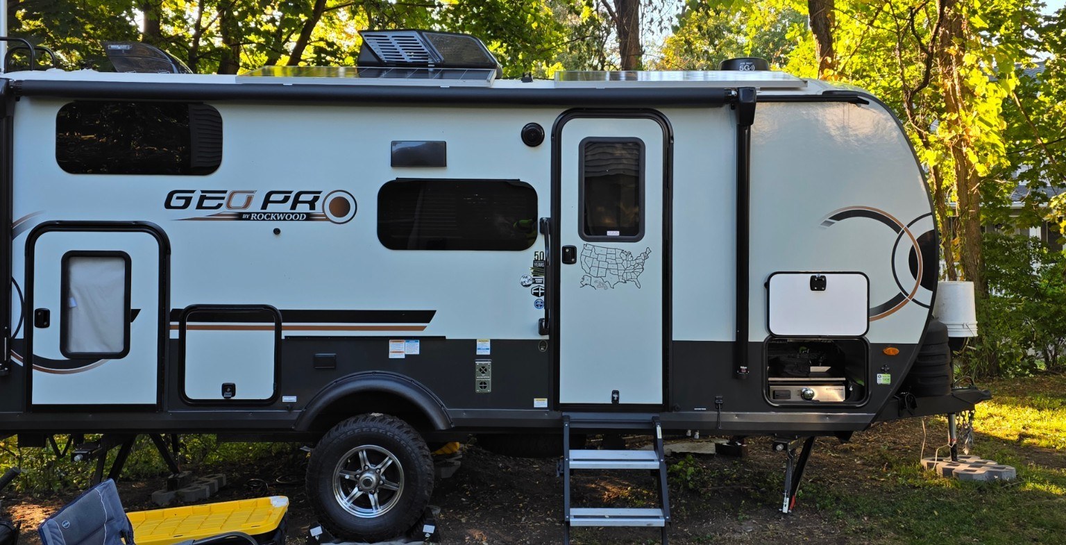 Trail Tater Geo Pro camper at a wooded campsite